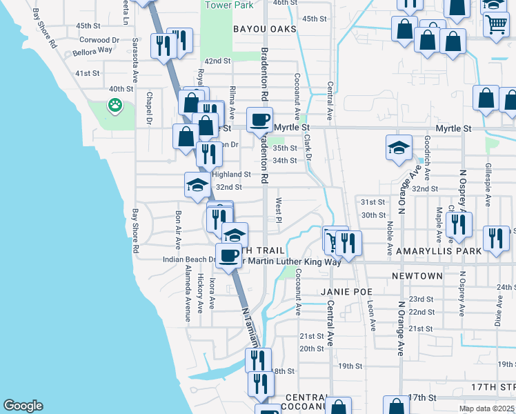 map of restaurants, bars, coffee shops, grocery stores, and more near 1146 Patterson Drive in Sarasota