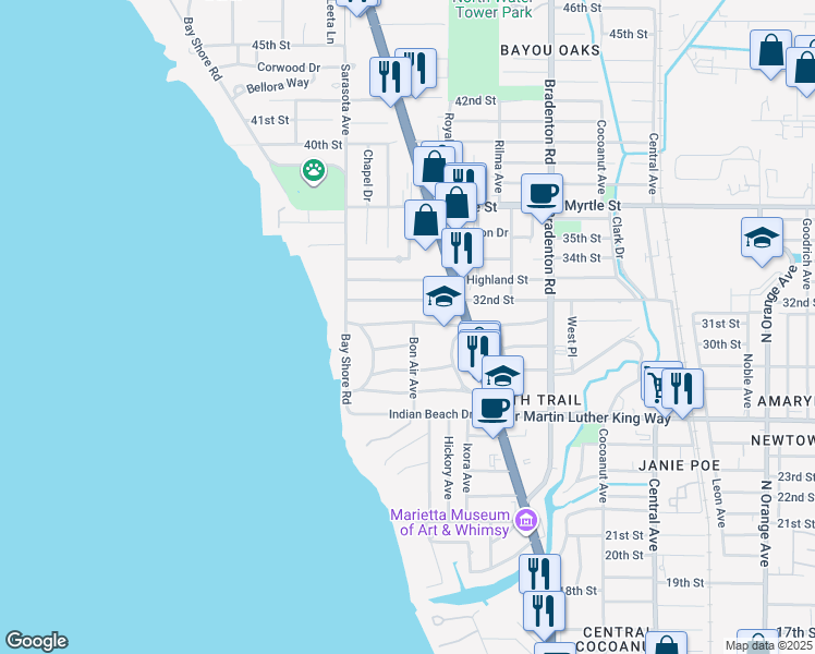 map of restaurants, bars, coffee shops, grocery stores, and more near 3025 Bon Air Avenue in Sarasota