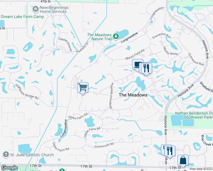 map of restaurants, bars, coffee shops, grocery stores, and more near 4732 Longwater Chase in Sarasota