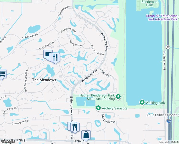 map of restaurants, bars, coffee shops, grocery stores, and more near 78 Pipers Waite in Sarasota