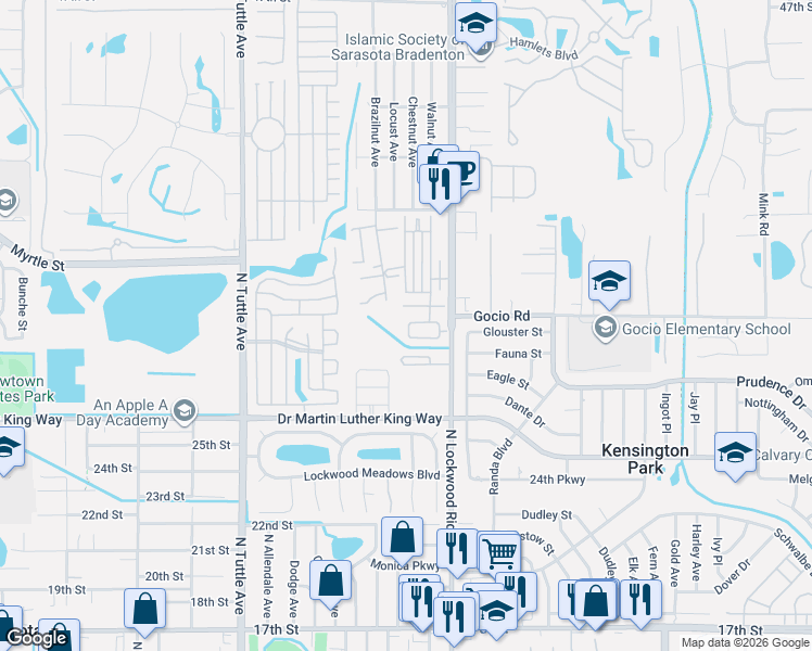 map of restaurants, bars, coffee shops, grocery stores, and more near 3112 Henrietta Place in Sarasota