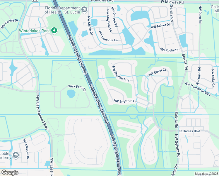 map of restaurants, bars, coffee shops, grocery stores, and more near 385 Northwest Stratford Lane in Port St. Lucie