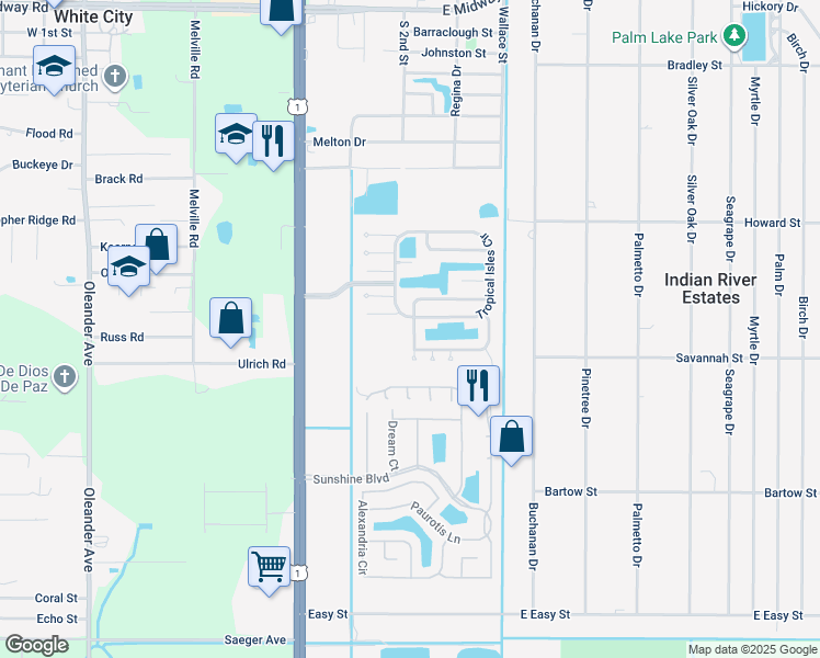 map of restaurants, bars, coffee shops, grocery stores, and more near 5621 Hemingway Court in Fort Pierce