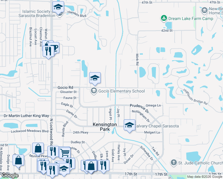 map of restaurants, bars, coffee shops, grocery stores, and more near 3036 North Oriente Avenue in Sarasota