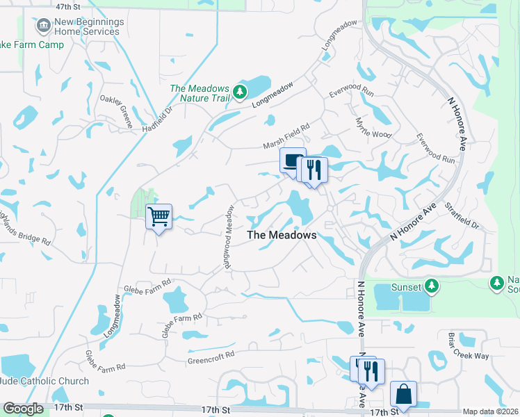 map of restaurants, bars, coffee shops, grocery stores, and more near 3140 Ringwood Meadow in Sarasota