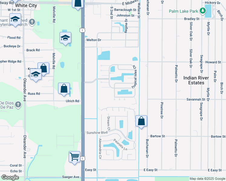 map of restaurants, bars, coffee shops, grocery stores, and more near 5621 Hemingway Court in Fort Pierce