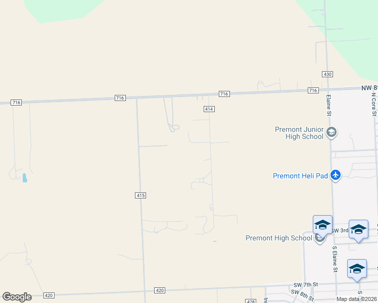map of restaurants, bars, coffee shops, grocery stores, and more near 202 Co Road 414 in Premont