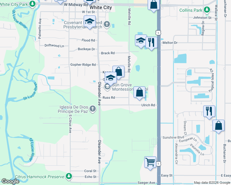 map of restaurants, bars, coffee shops, grocery stores, and more near 875 Noa Street in Fort Pierce