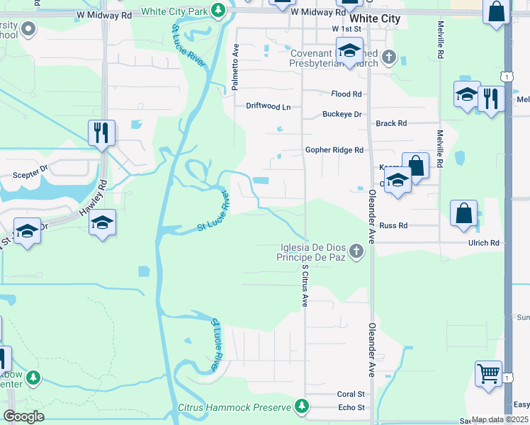 map of restaurants, bars, coffee shops, grocery stores, and more near 5775 South Citrus Avenue in Fort Pierce