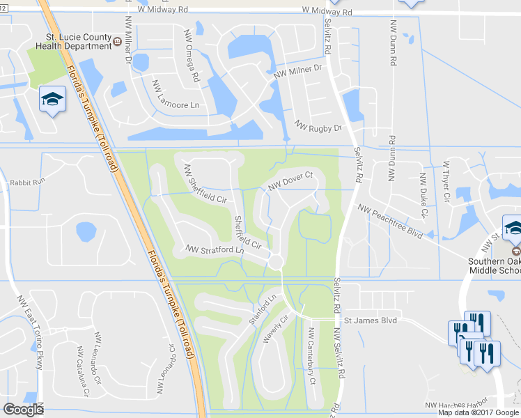 map of restaurants, bars, coffee shops, grocery stores, and more near 417 Northwest Dover Court in Port St. Lucie