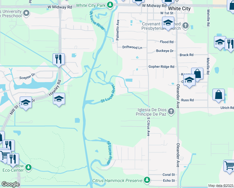 map of restaurants, bars, coffee shops, grocery stores, and more near 5775 South Citrus Avenue in Fort Pierce