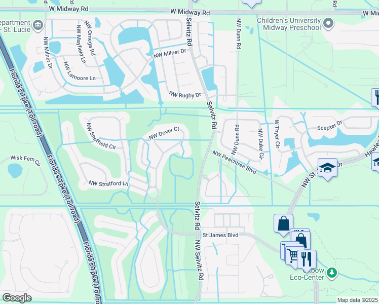 map of restaurants, bars, coffee shops, grocery stores, and more near 409 Northwest Dorset Court in Port Saint Lucie