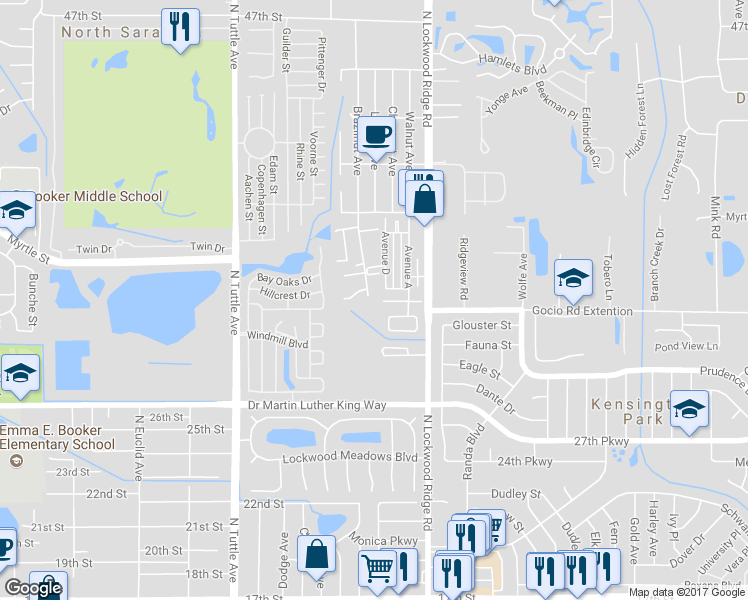 map of restaurants, bars, coffee shops, grocery stores, and more near 3112 Henrietta Place in Sarasota