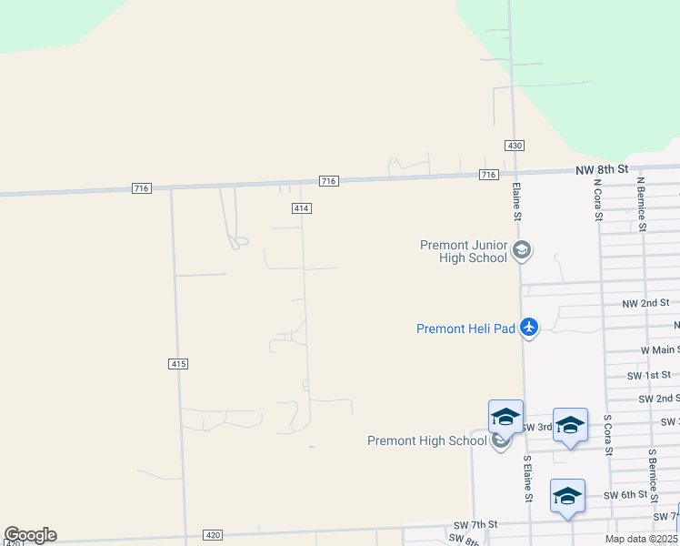 map of restaurants, bars, coffee shops, grocery stores, and more near 202 County Road 414 in Premont