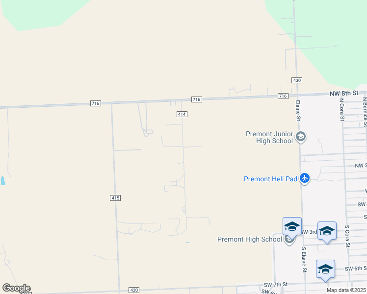 map of restaurants, bars, coffee shops, grocery stores, and more near 202 County Road 414 in Premont