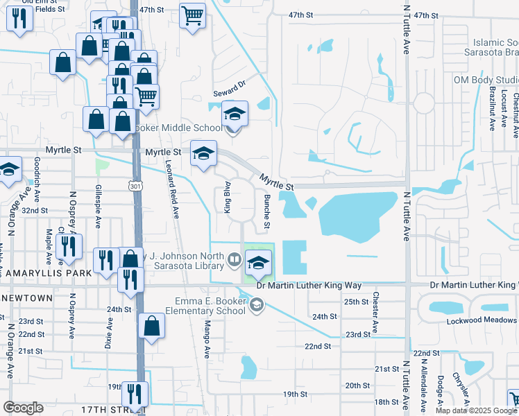 map of restaurants, bars, coffee shops, grocery stores, and more near 3124 Newtown Boulevard in Sarasota