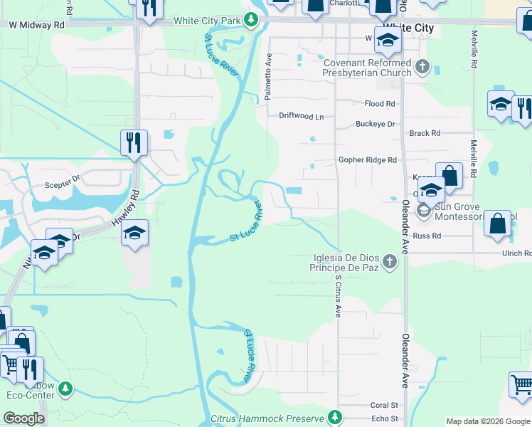 map of restaurants, bars, coffee shops, grocery stores, and more near 1721 Mallard Court in Fort Pierce