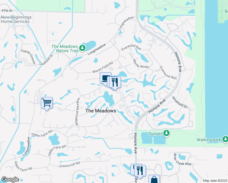 map of restaurants, bars, coffee shops, grocery stores, and more near 4985 Ringwood Meadow in Sarasota