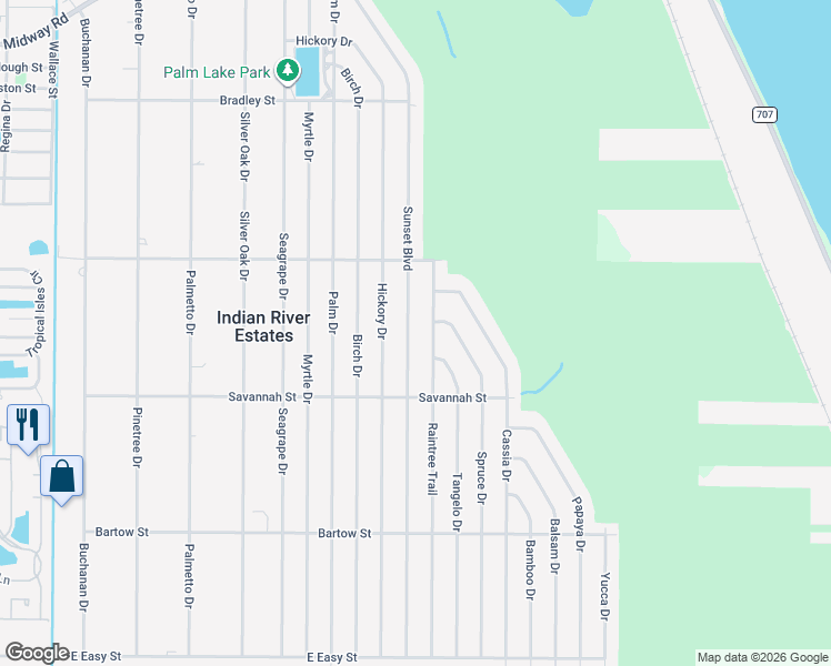 map of restaurants, bars, coffee shops, grocery stores, and more near 5506 Sunset Boulevard in Fort Pierce