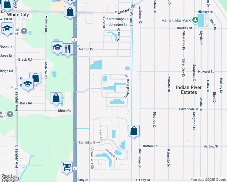 map of restaurants, bars, coffee shops, grocery stores, and more near 513 Hemingway Terrace in Fort Pierce