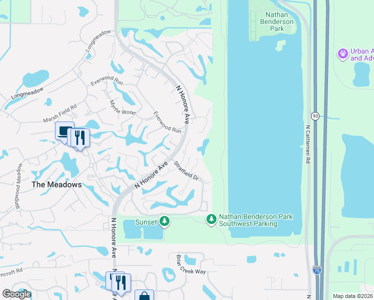 map of restaurants, bars, coffee shops, grocery stores, and more near 3380 West Chelmsford Court in Sarasota
