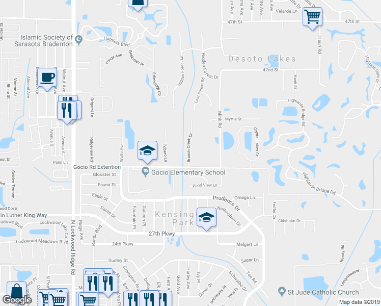 map of restaurants, bars, coffee shops, grocery stores, and more near 3354 Branch Creek Drive in Sarasota