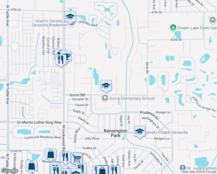 map of restaurants, bars, coffee shops, grocery stores, and more near 3575 Chinaberry Lane in Sarasota