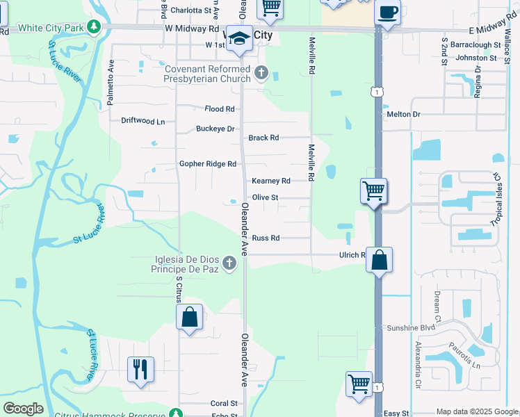 map of restaurants, bars, coffee shops, grocery stores, and more near 5610 Smith Lane in Fort Pierce