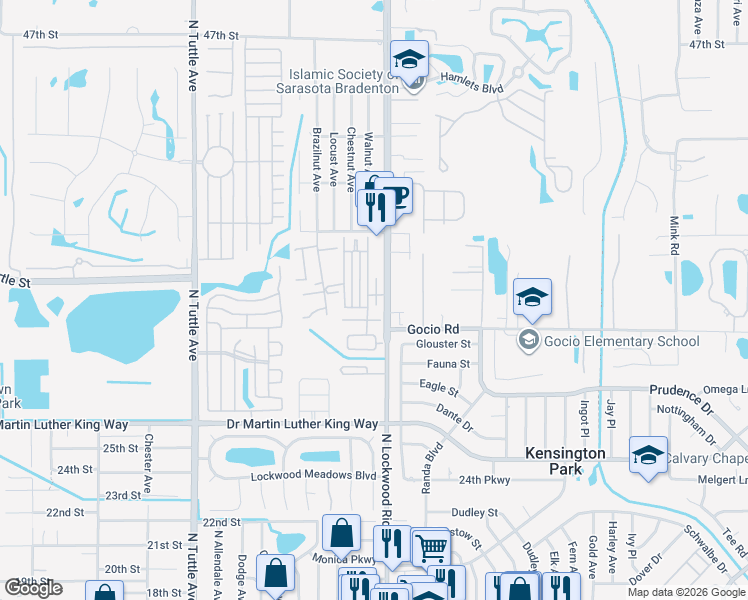 map of restaurants, bars, coffee shops, grocery stores, and more near 9 East Avenue in Sarasota