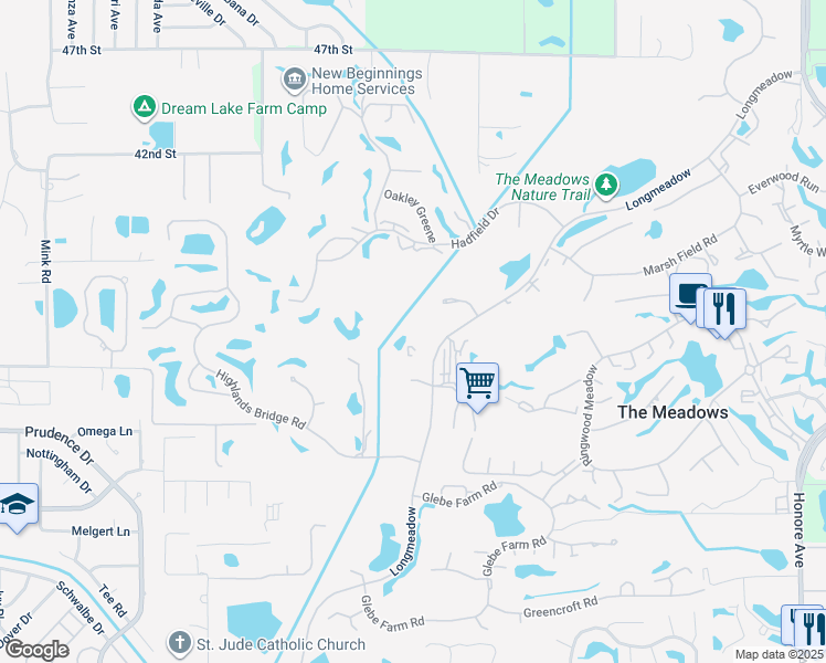 map of restaurants, bars, coffee shops, grocery stores, and more near 3424 Longmeadow in Sarasota