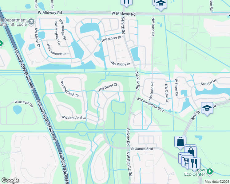 map of restaurants, bars, coffee shops, grocery stores, and more near 477 Northwest Dover Court in Port St. Lucie