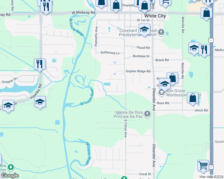 map of restaurants, bars, coffee shops, grocery stores, and more near 1430 Mallard Court in Fort Pierce