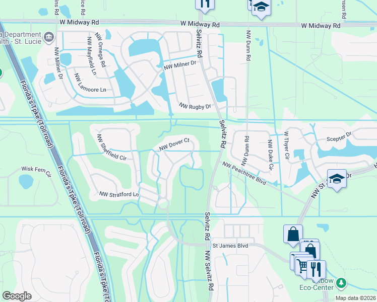 map of restaurants, bars, coffee shops, grocery stores, and more near 472 Northwest Dover Court in Port St. Lucie