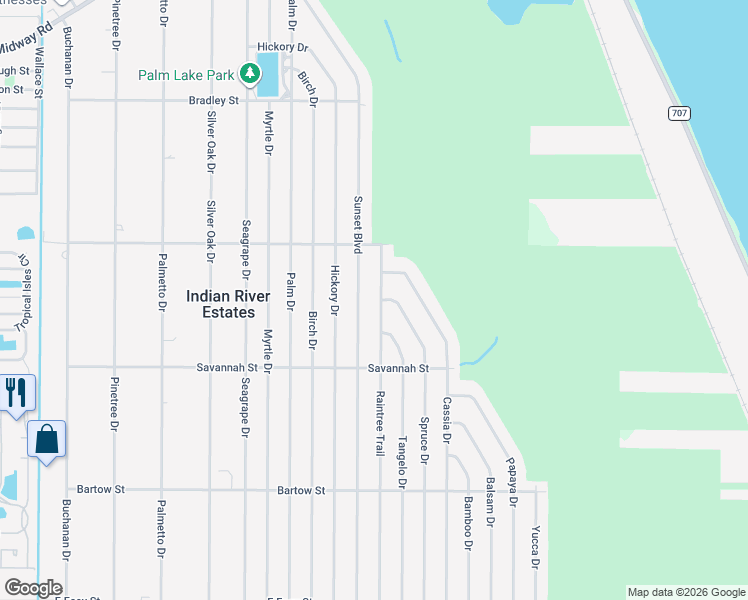 map of restaurants, bars, coffee shops, grocery stores, and more near 5506 Sunset Boulevard in Fort Pierce