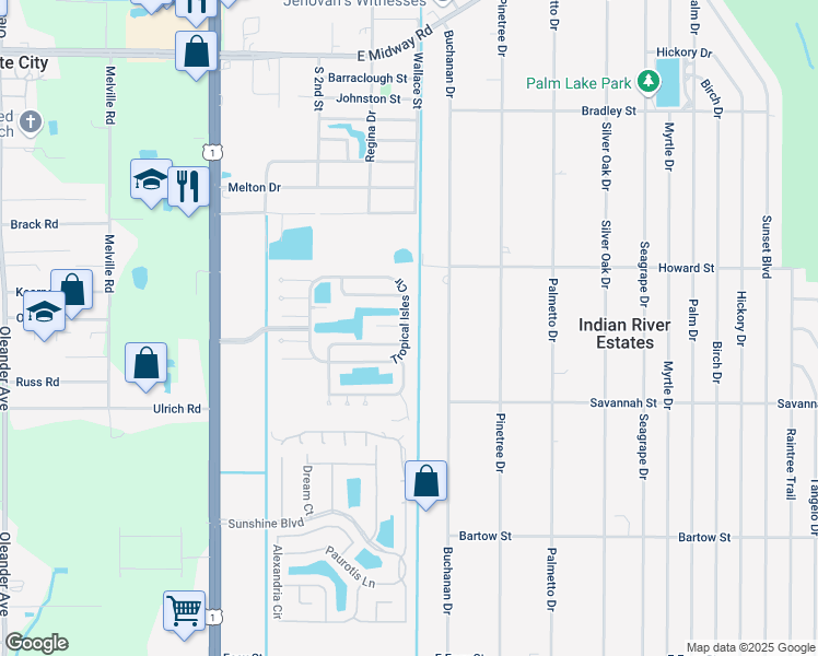 map of restaurants, bars, coffee shops, grocery stores, and more near 5503 Buchanan Drive in Fort Pierce