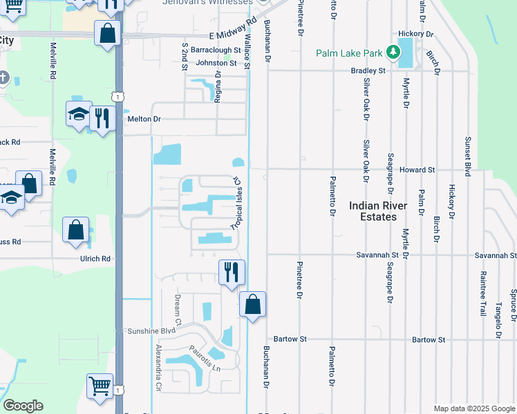 map of restaurants, bars, coffee shops, grocery stores, and more near 5503 Buchanan Drive in Fort Pierce
