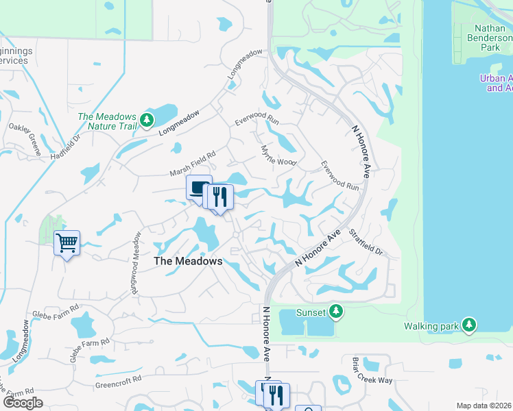 map of restaurants, bars, coffee shops, grocery stores, and more near 72 Sandleheath in Sarasota