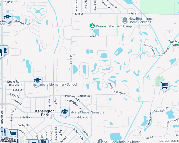 map of restaurants, bars, coffee shops, grocery stores, and more near 3224 Crystal Lakes Court in Sarasota