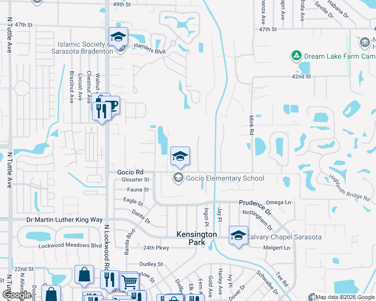 map of restaurants, bars, coffee shops, grocery stores, and more near 3611 Chinaberry Lane in Sarasota