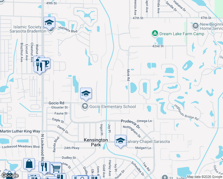 map of restaurants, bars, coffee shops, grocery stores, and more near 3382 Branch Creek Drive in Sarasota