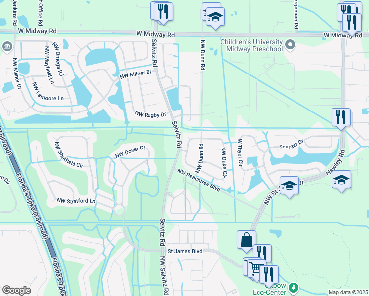 map of restaurants, bars, coffee shops, grocery stores, and more near 5470 Northwest Ligon Circle in Port St. Lucie