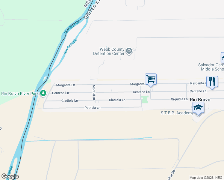 map of restaurants, bars, coffee shops, grocery stores, and more near 1737 Margarita Lane in Laredo
