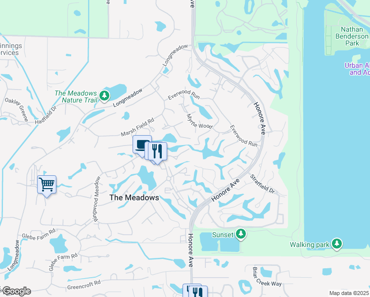map of restaurants, bars, coffee shops, grocery stores, and more near 5294 Wedgewood Lane in Sarasota
