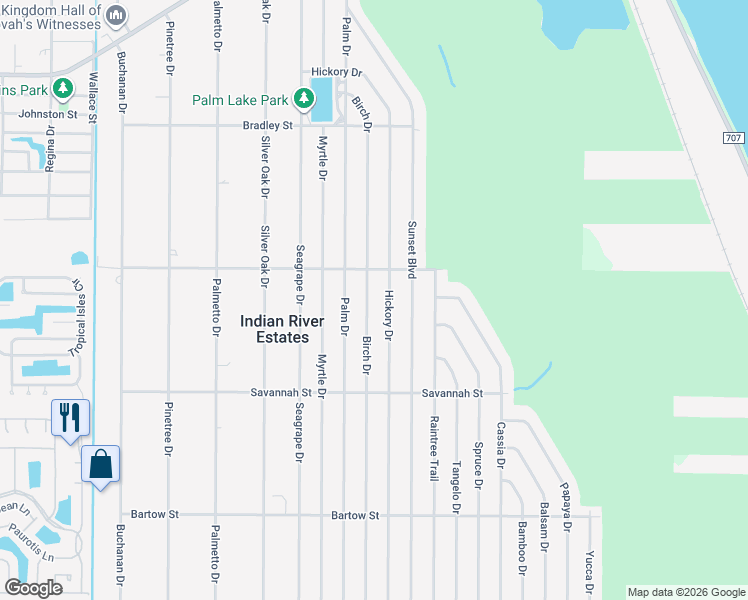 map of restaurants, bars, coffee shops, grocery stores, and more near 5405 Hickory Drive in Fort Pierce