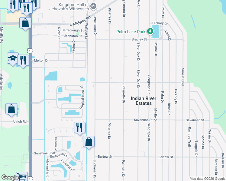 map of restaurants, bars, coffee shops, grocery stores, and more near 5408 Pinetree Drive in Fort Pierce