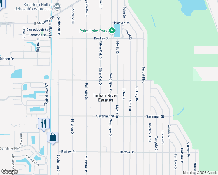 map of restaurants, bars, coffee shops, grocery stores, and more near 5404 Silver Oak Drive in Fort Pierce