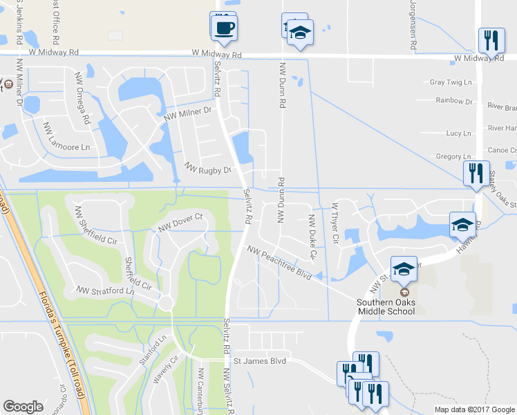 map of restaurants, bars, coffee shops, grocery stores, and more near 5470 Northwest Ligon Circle in Port St. Lucie