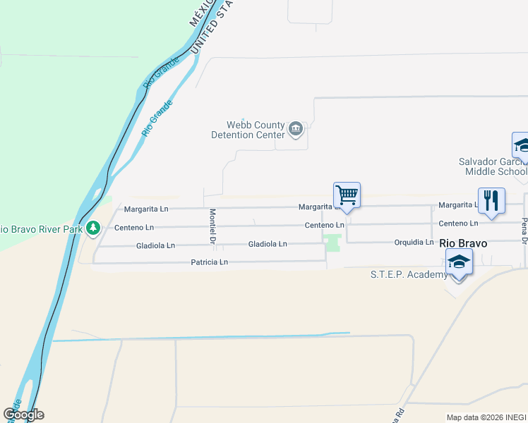 map of restaurants, bars, coffee shops, grocery stores, and more near 1737 Margarita Lane in Laredo