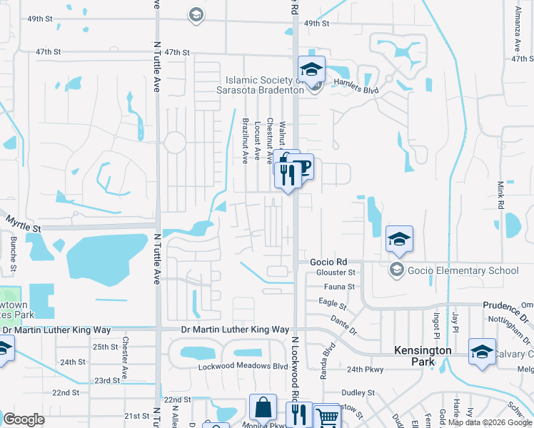 map of restaurants, bars, coffee shops, grocery stores, and more near 102 Avenue C in Sarasota