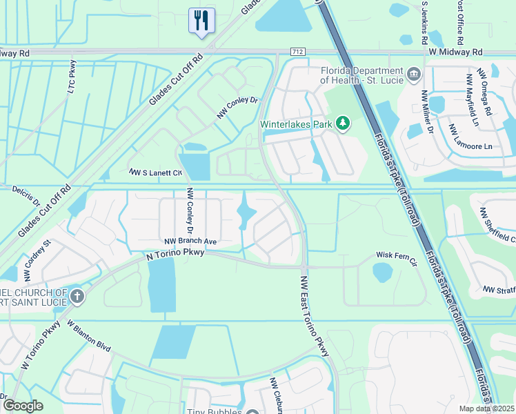 map of restaurants, bars, coffee shops, grocery stores, and more near 5473 Northwest Model Court in Port St. Lucie